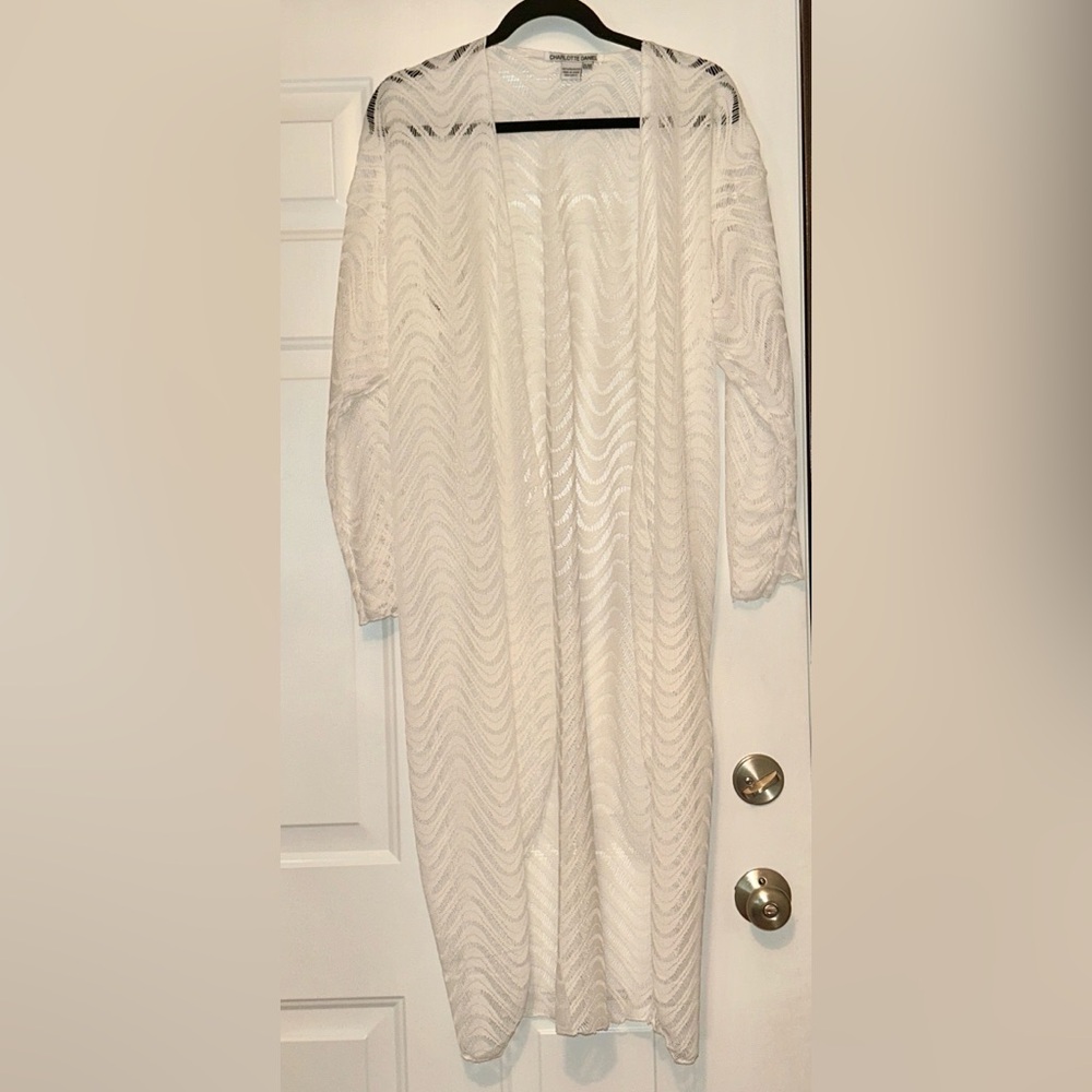 Charlotte Daniel Sheer Maxi Swim Coverup Cardigan Duster S/M White Lace Coastal